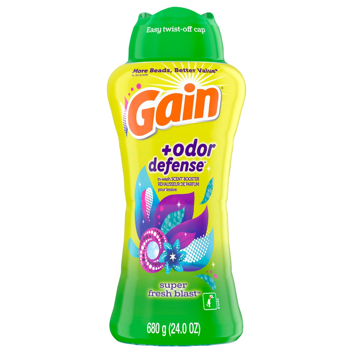 slide 1 of 4, Gain + Odor Defense In-Wash Scent Booster, Super Fresh Blast Scent, 24 oz, HE Compatible, 24 oz