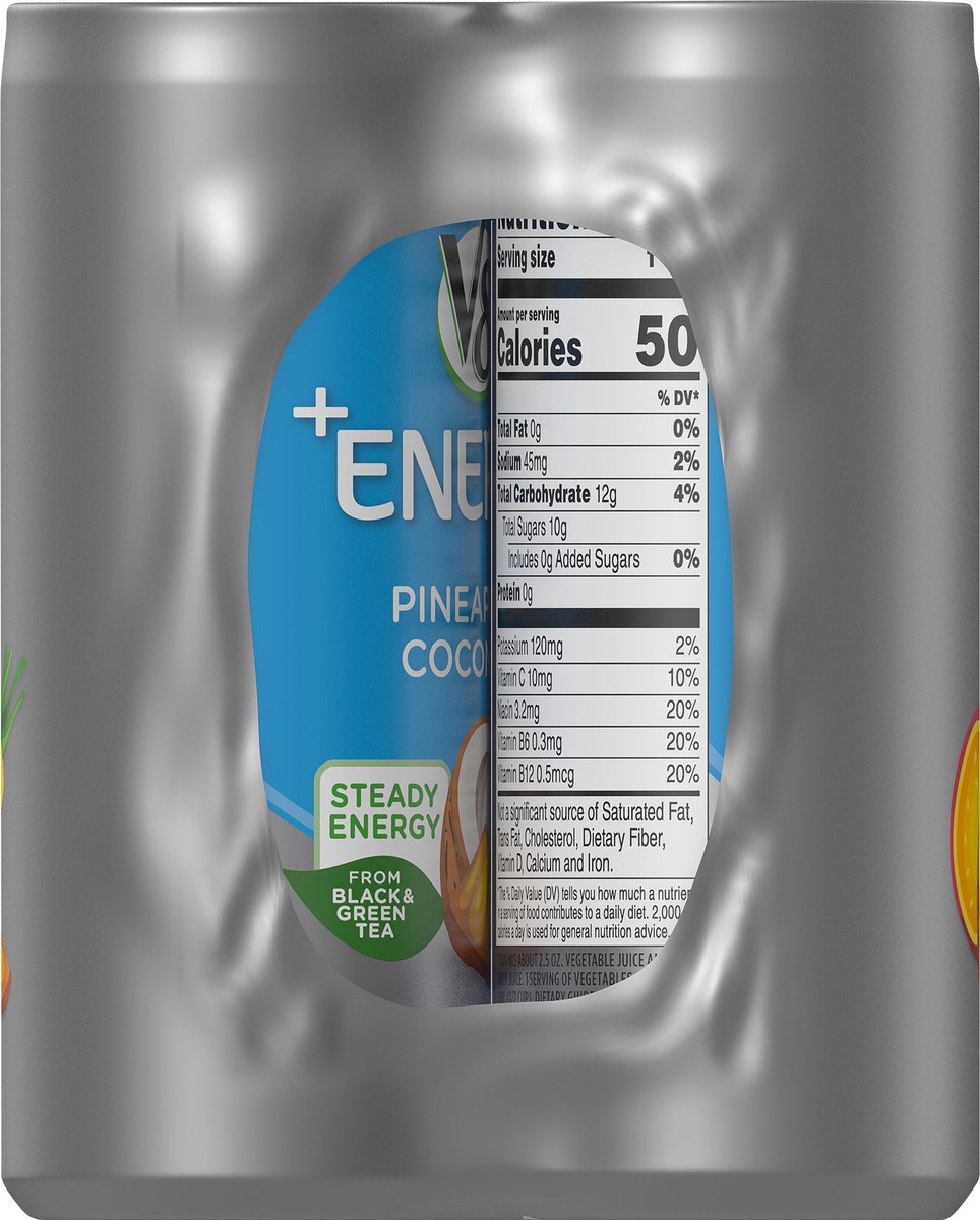 slide 7 of 9, V8 +Energy, Healthy Energy Drink, Natural Energy from Tea, Pineapple Coconut, 8 Ounce Can (Pack of 6), 48 oz