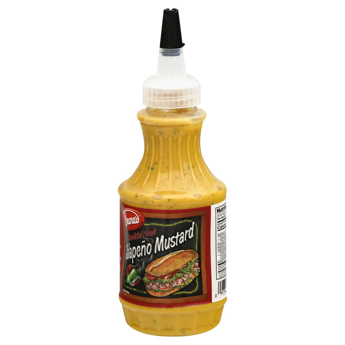 slide 6 of 13, Beano's® patriotic condiments, jalapeño mustard, 8 oz