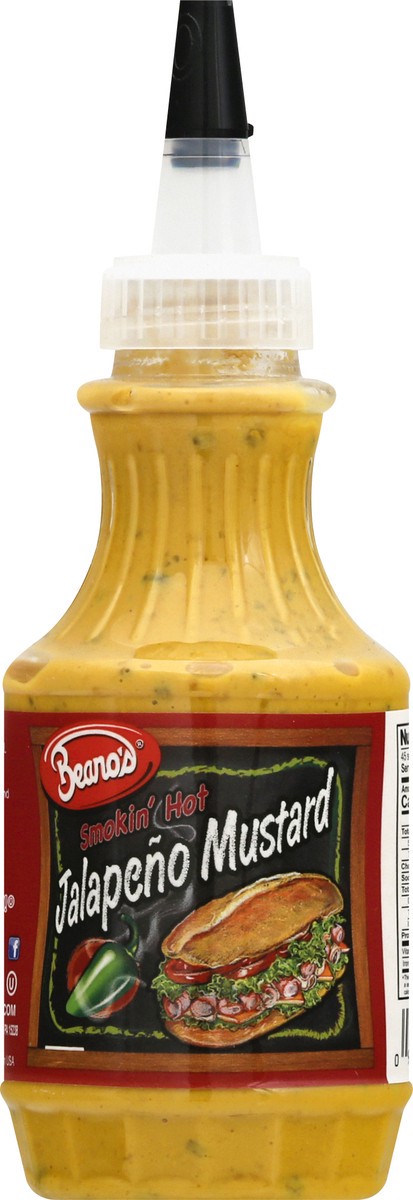 slide 9 of 13, Beano's® patriotic condiments, jalapeño mustard, 8 oz