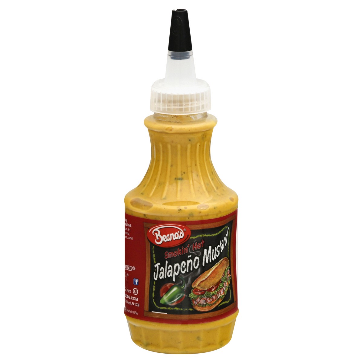 slide 10 of 13, Beano's® patriotic condiments, jalapeño mustard, 8 oz