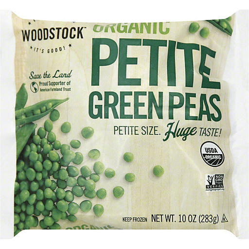 slide 2 of 2, Woodstock Farms Green Peas, Organic, Petite, 10 oz