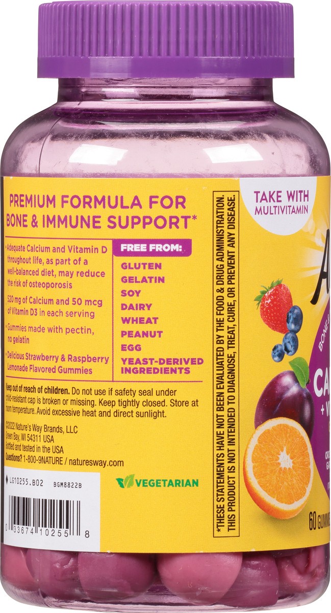 slide 3 of 9, Nature's Way Alive! Calcium & D3 Gummies, Bone Support*, Immune Support*, Vitamin D3, Strawberry and Raspberry-Lemonade Flavored, 60 Gummies, 60 ct