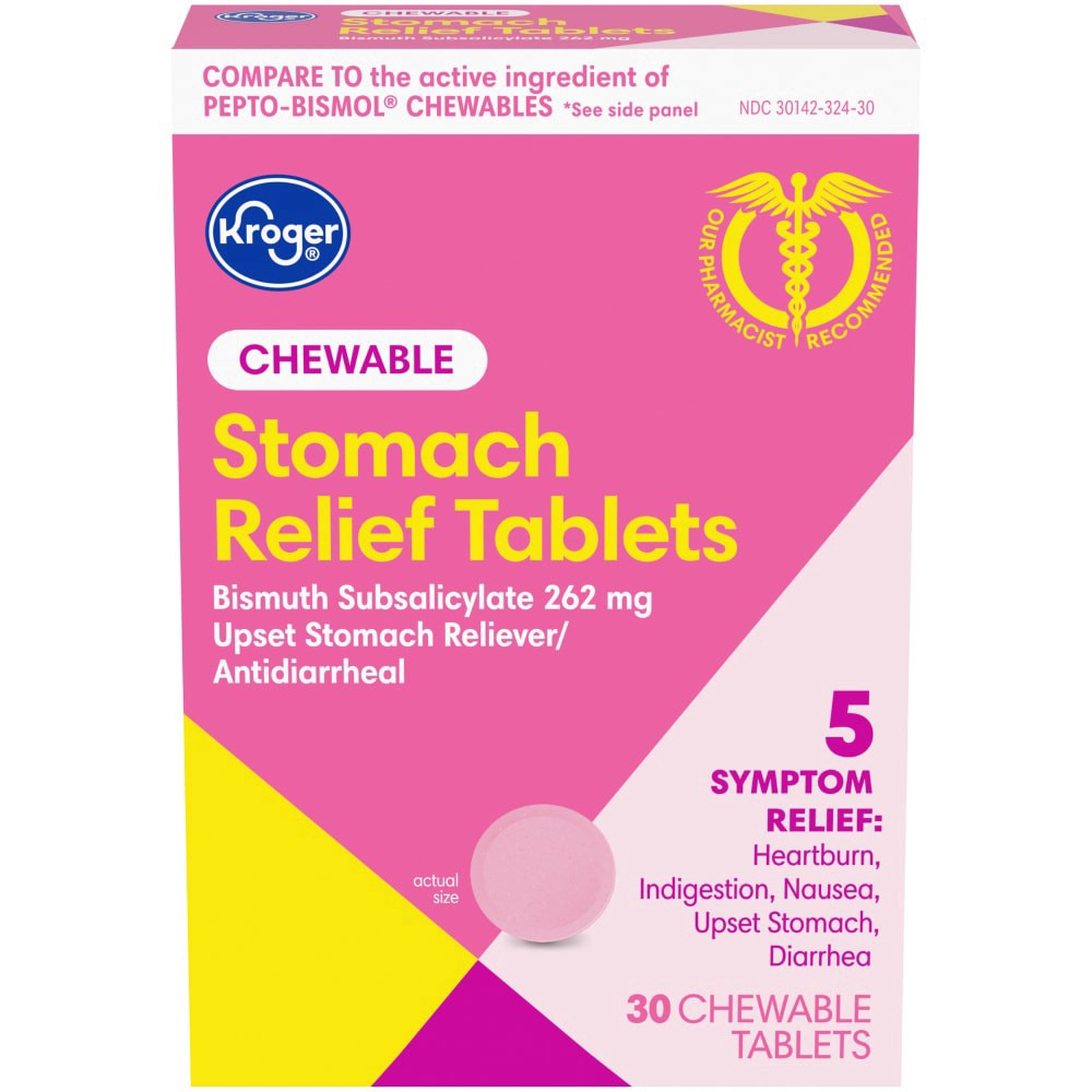 slide 3 of 3, Kroger Stomach Relief Chewable Tablets, 30 ct