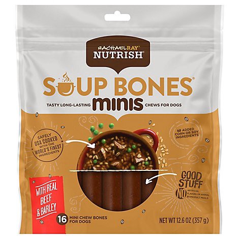 slide 1 of 1, Rachael Ray Nutrish Soup Bones Minis with Real Beef & Barley, 16 Dog Chews, 12.6 oz