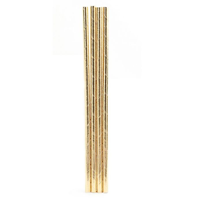 slide 1 of 3, Kikkerland Paper Straws - Gold, 144 ct