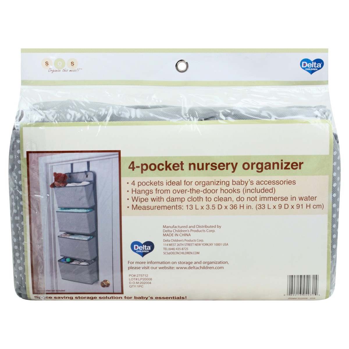 slide 4 of 11, S.O.S. 4-Pocket Dove Gray Nursery Organizer 1 ea, 1 ct