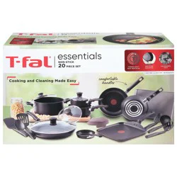 T-Fal Essentials 20 Piece Non-Stick Cookware Set - Black