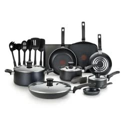 T-Fal Essentials 20 Piece Non-Stick Cookware Set - Black
