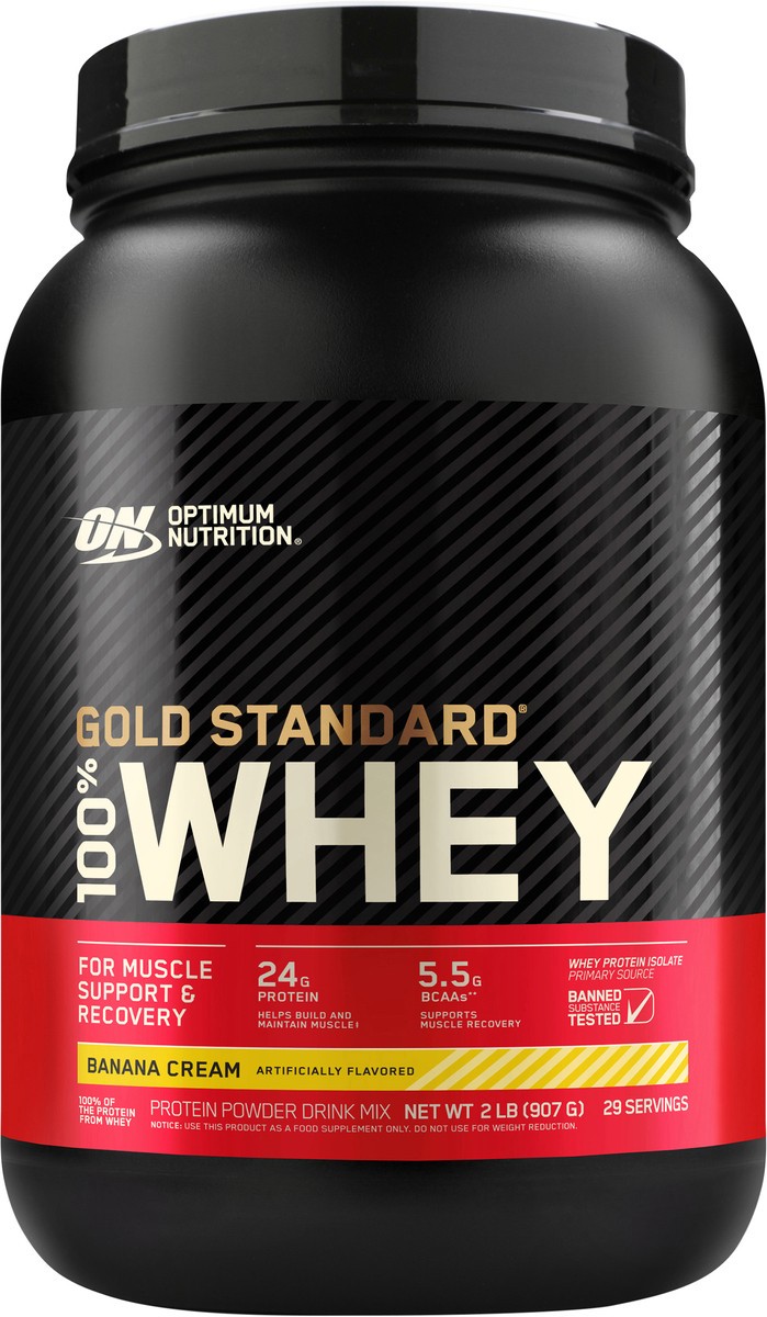 slide 5 of 6, Optimum Nutrition Gold Standard 100% Whey - Banana Cream, 2 lb