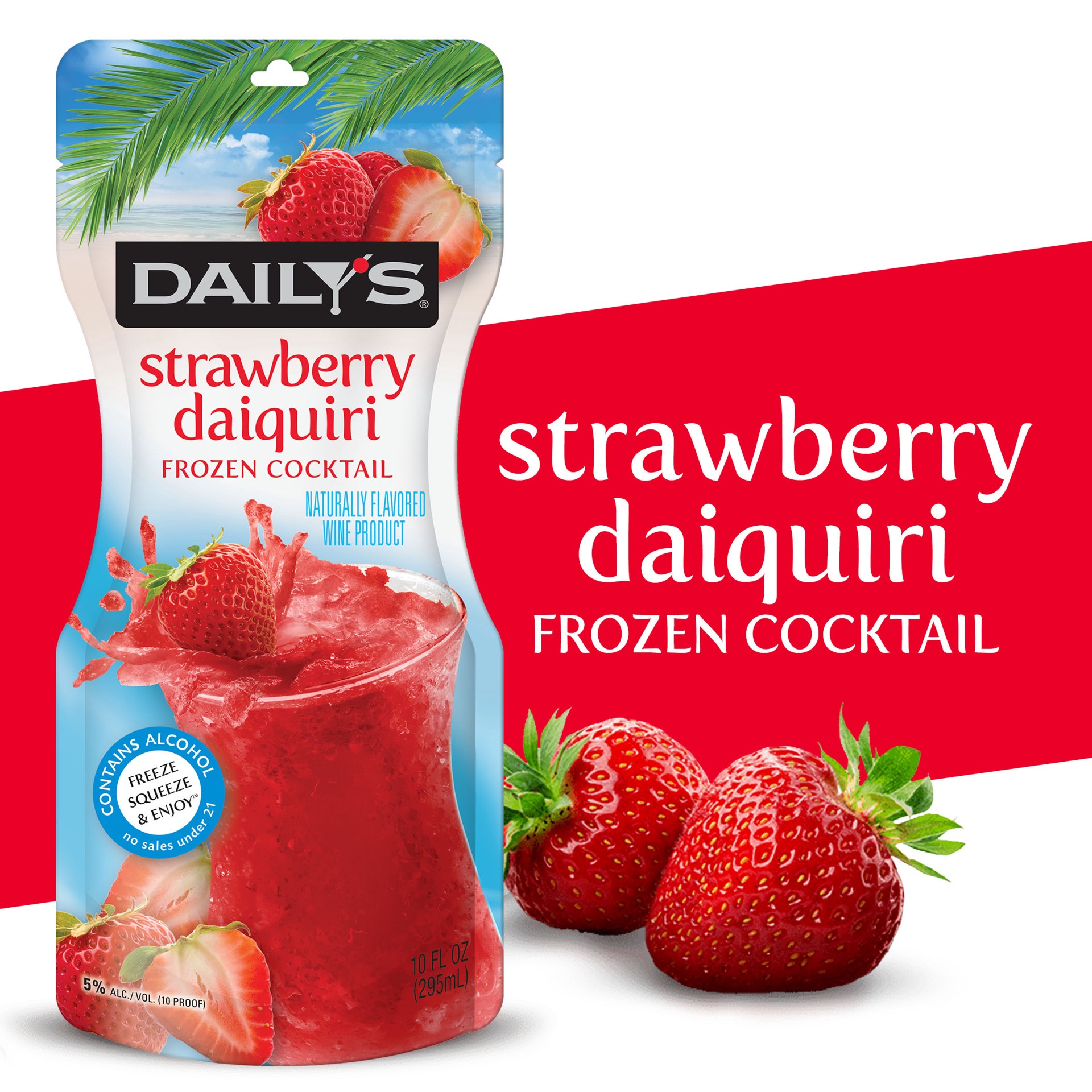 slide 1 of 9, Daily's Strawberry Daiquiri Ready to Drink Frozen Cocktail, 10 FL OZ Pouch, 10 fl oz