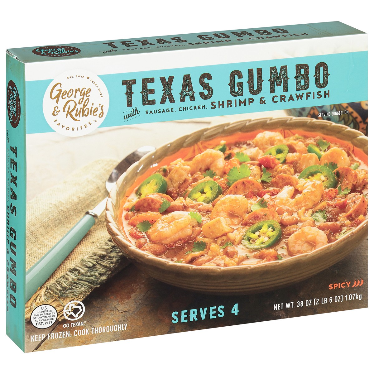 slide 5 of 11, George & Rubie's Favorites Spicy Texas Gumbo with Sausage, Chicken, Shrimp & Crawfish 1 38 oz, 38 oz