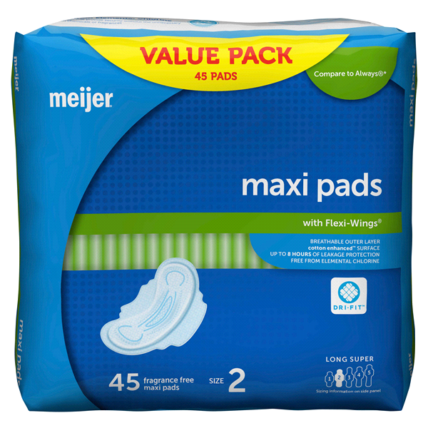 slide 20 of 21, Meijer Maxi with Flexi-Wings, Long Super Absorbency, 45 ct