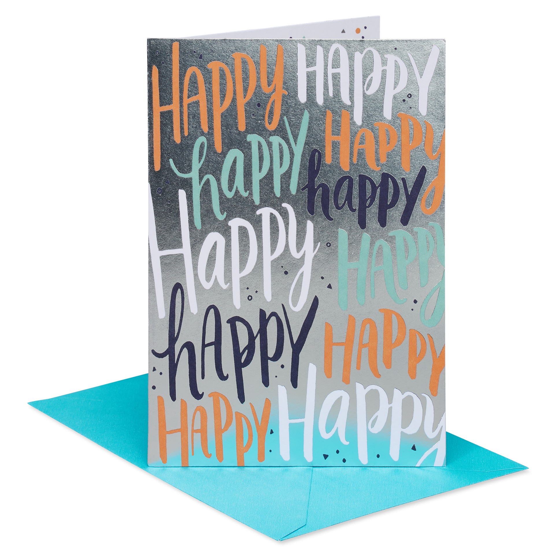 slide 1 of 5, American Greetings Wish all the happy to someone special with this unique Birthday card! Design features the word “Happy” in bold all-over hand lettering, with full color art accents and hand lettering throughout. Embellished with silver metallic foil stamping. Inside message is perfect for so many different people! Pump up the “happy” in their special day! Envelope included., 1 ct