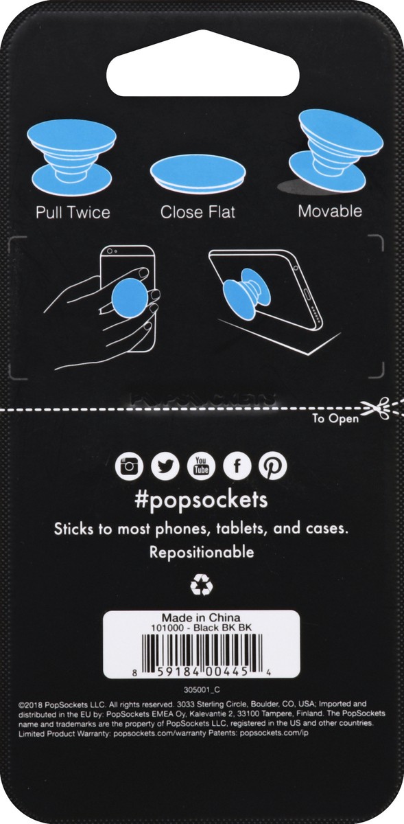 slide 6 of 6, PopSockets Cell Phone Grip And Stand - Black, 1 ct