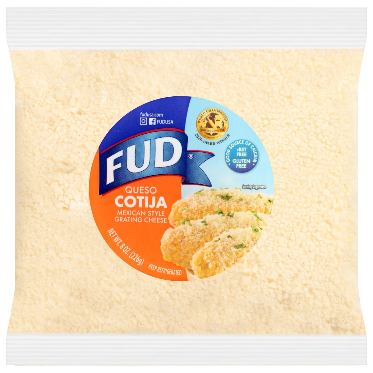 slide 1 of 9, FUD Mexican Style Cotija Grating Cheese 8 oz, 8 oz