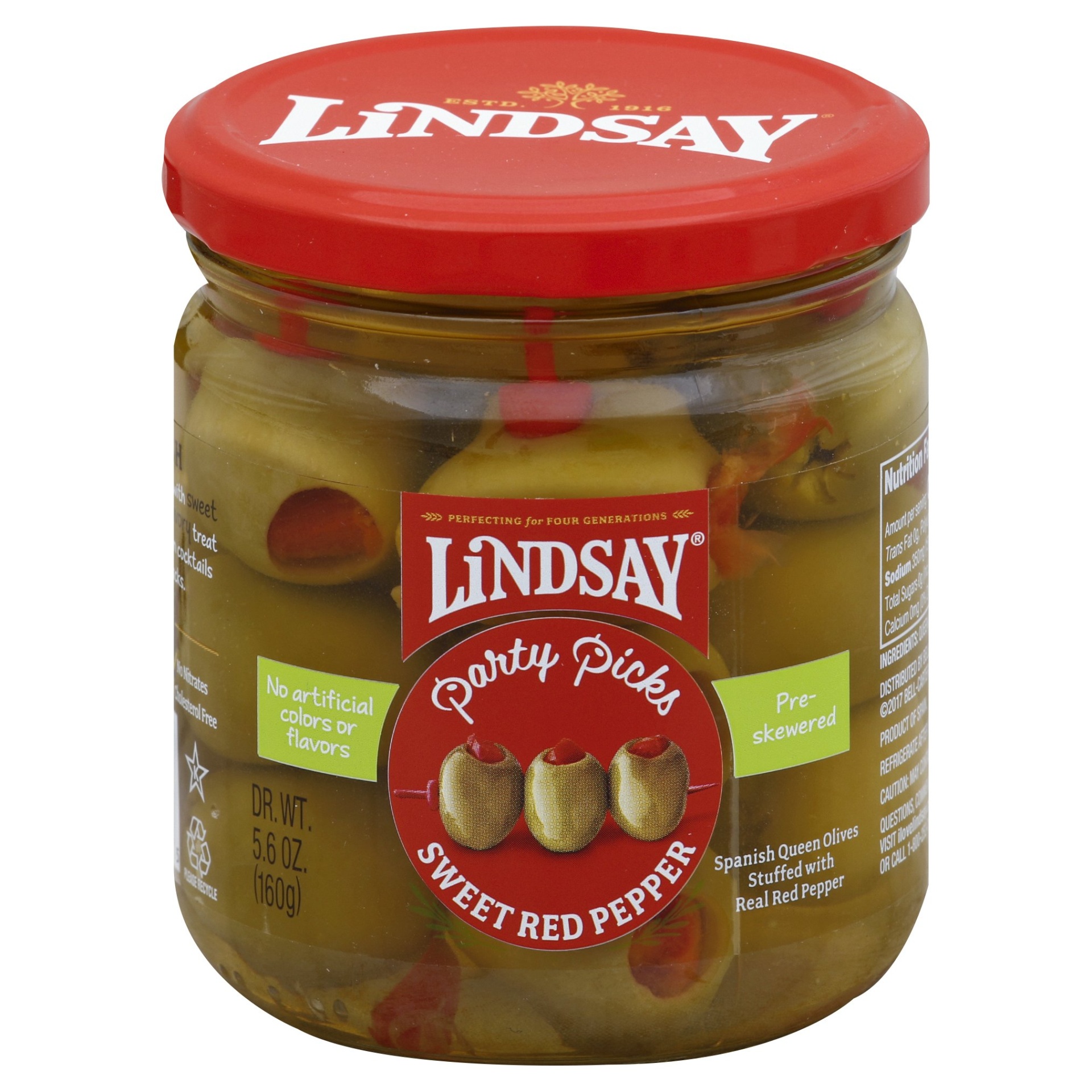 slide 1 of 6, Lindsay Party Picks Queen Olives Stuffed With Red Pepper, 5.6 oz