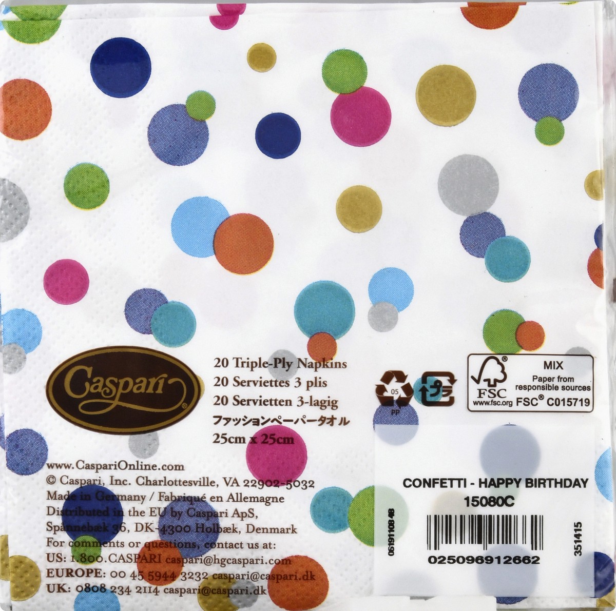 slide 2 of 11, Caspari Triple-Ply Confetti - Happy Birthday Napkins 20 ea, 20 ct