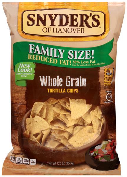 slide 1 of 5, Snyder's of Hanover Reduced Fat Whole Grain Tortilla Chips, 12.5 oz