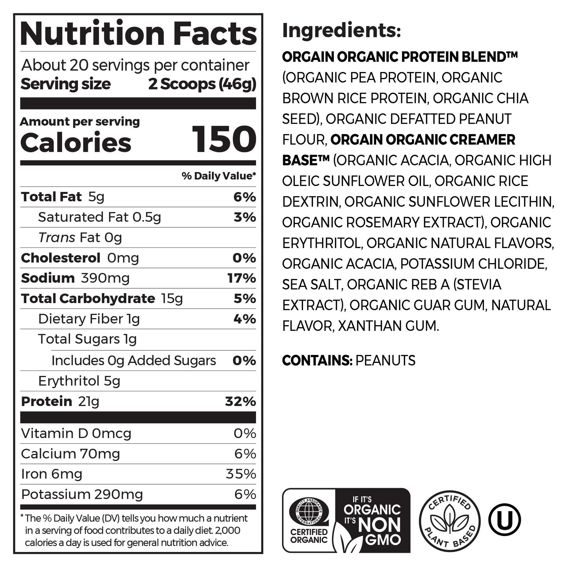 slide 5 of 6, Orgain Organic Vegan 21g Protein Powder, Plant Based Shake Drink, Peanut Butter 2.03lb, 2.03 lb