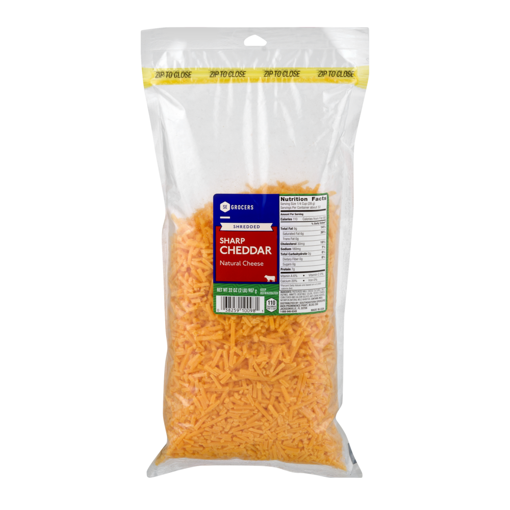 slide 1 of 1, SE Grocers Shredded Sharp Cheddar Natural Cheese, 32 oz