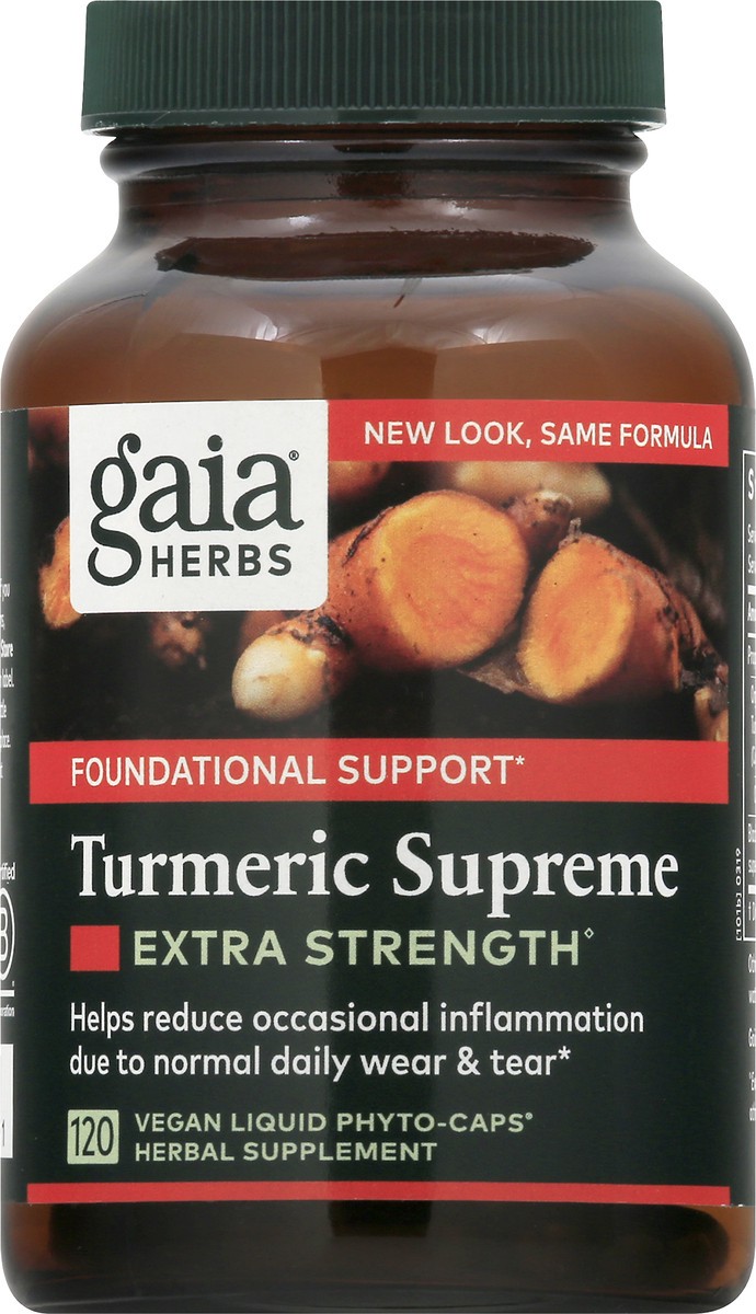 slide 3 of 10, Gaia Herbs Extra Strength Turmeric Supreme Herbal Supplement, 120 ct