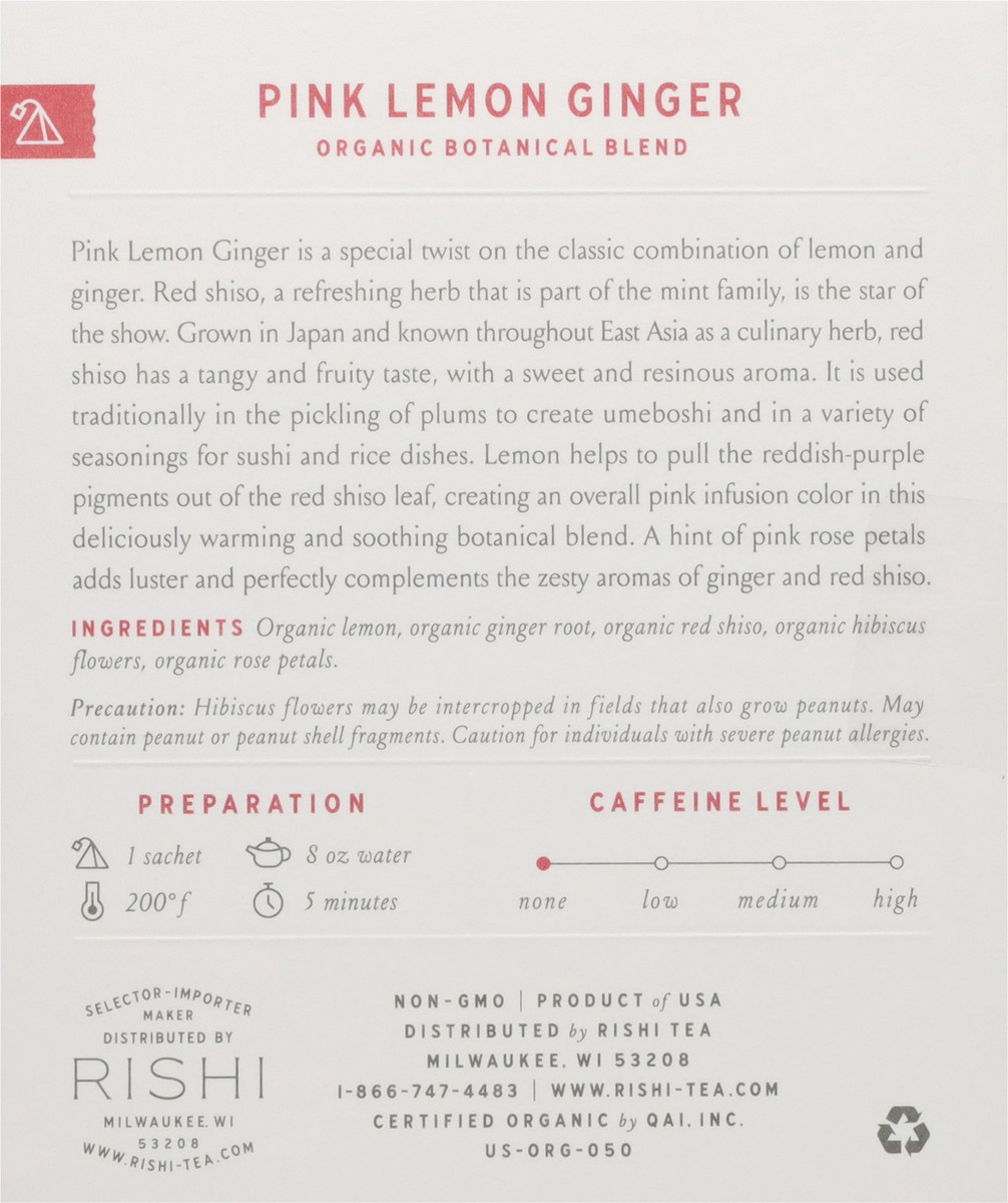 slide 7 of 12, Rishi Botanical Blend Organic Pink Lemon Ginger Tea 15 ea, 15 ct