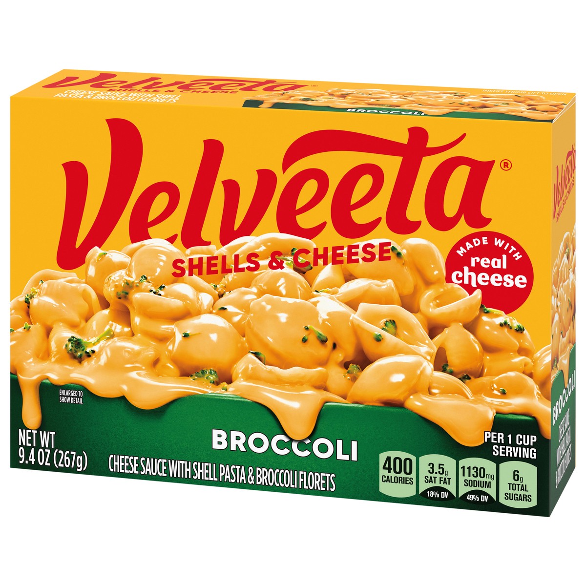 slide 3 of 4, Velveeta Broccoli Rotini Pasta & Cheese with Cheese Sauce & Broccoli Florets Meal, 9.4 oz Box, 9.4 oz