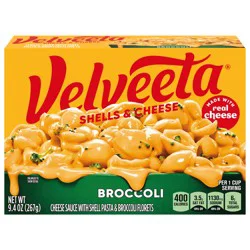 Velveeta Shells and Cheese Mac and Cheese with Broccoli, 1 Box, for Easy Dinner or Dinner Sides, Made with Real Cheese, 9.4 oz
