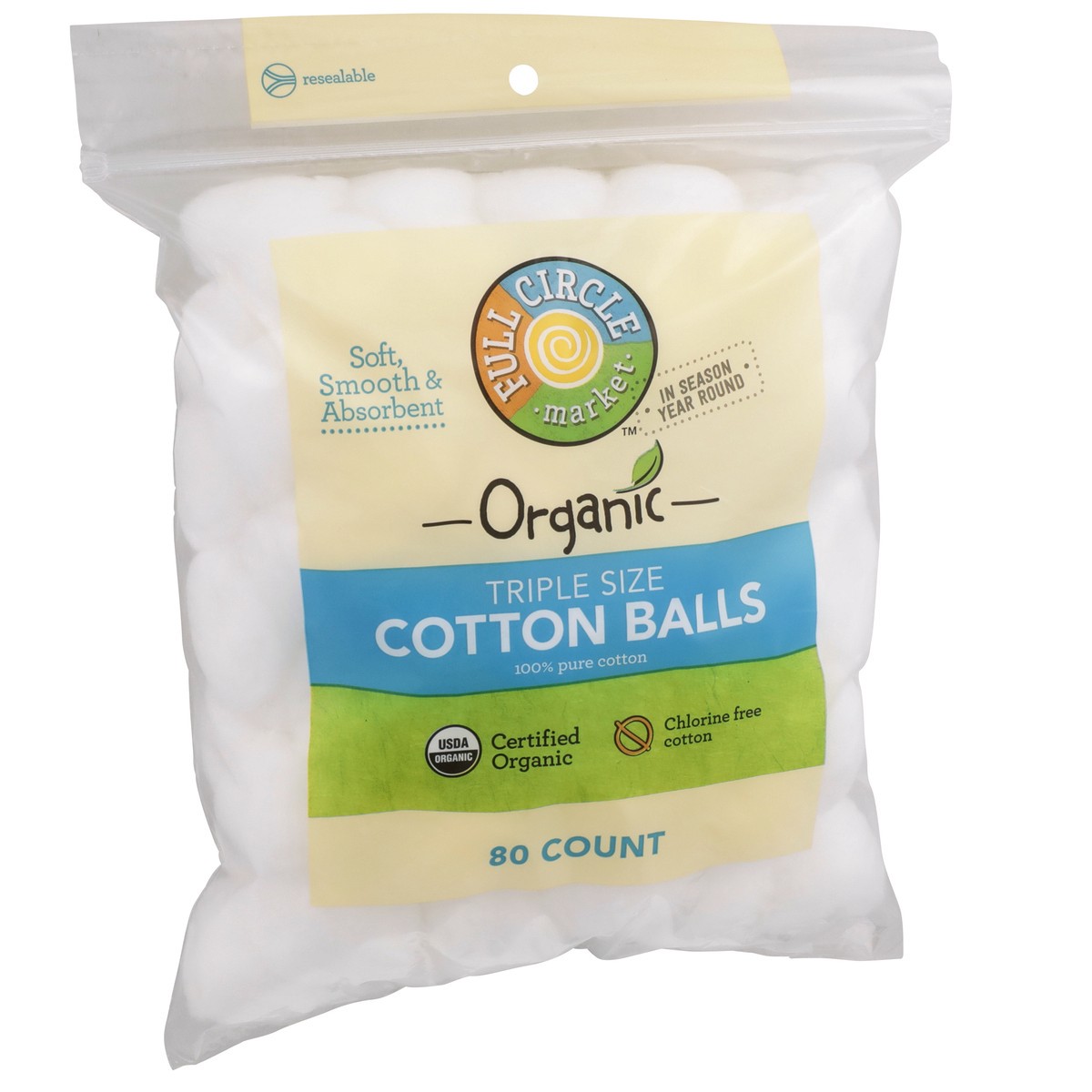 slide 8 of 8, Full Circle Market Organic Cotton Balls Triple Size, 80 ct