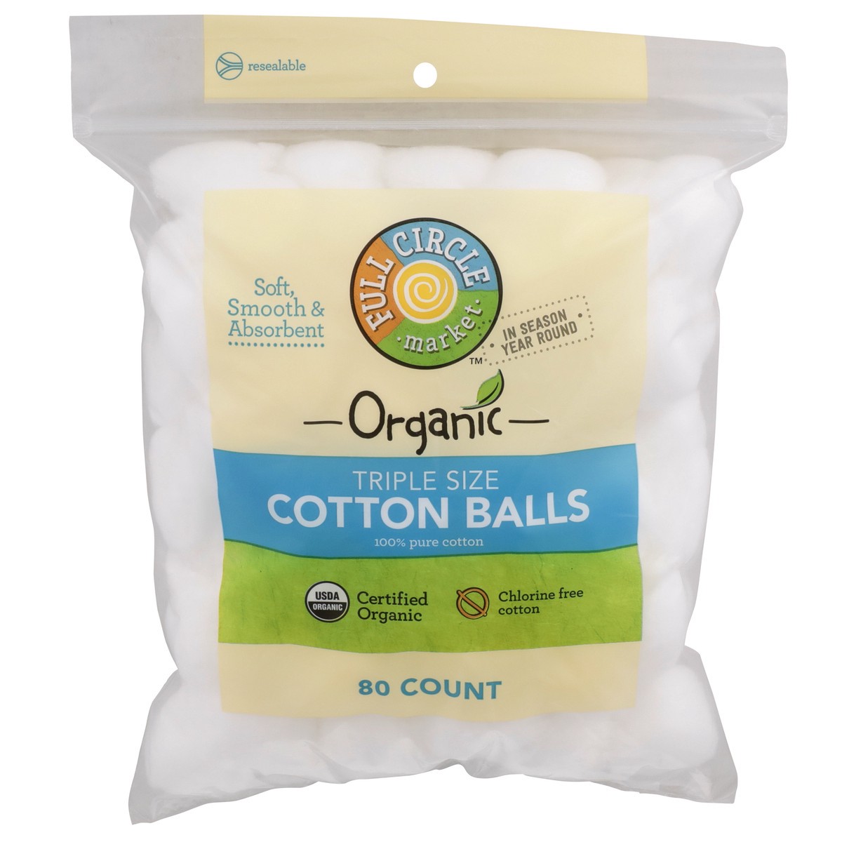 slide 1 of 8, Full Circle Market Organic Cotton Balls Triple Size, 80 ct