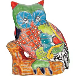 Blue Orange Pottery Talavera Sitting Owl