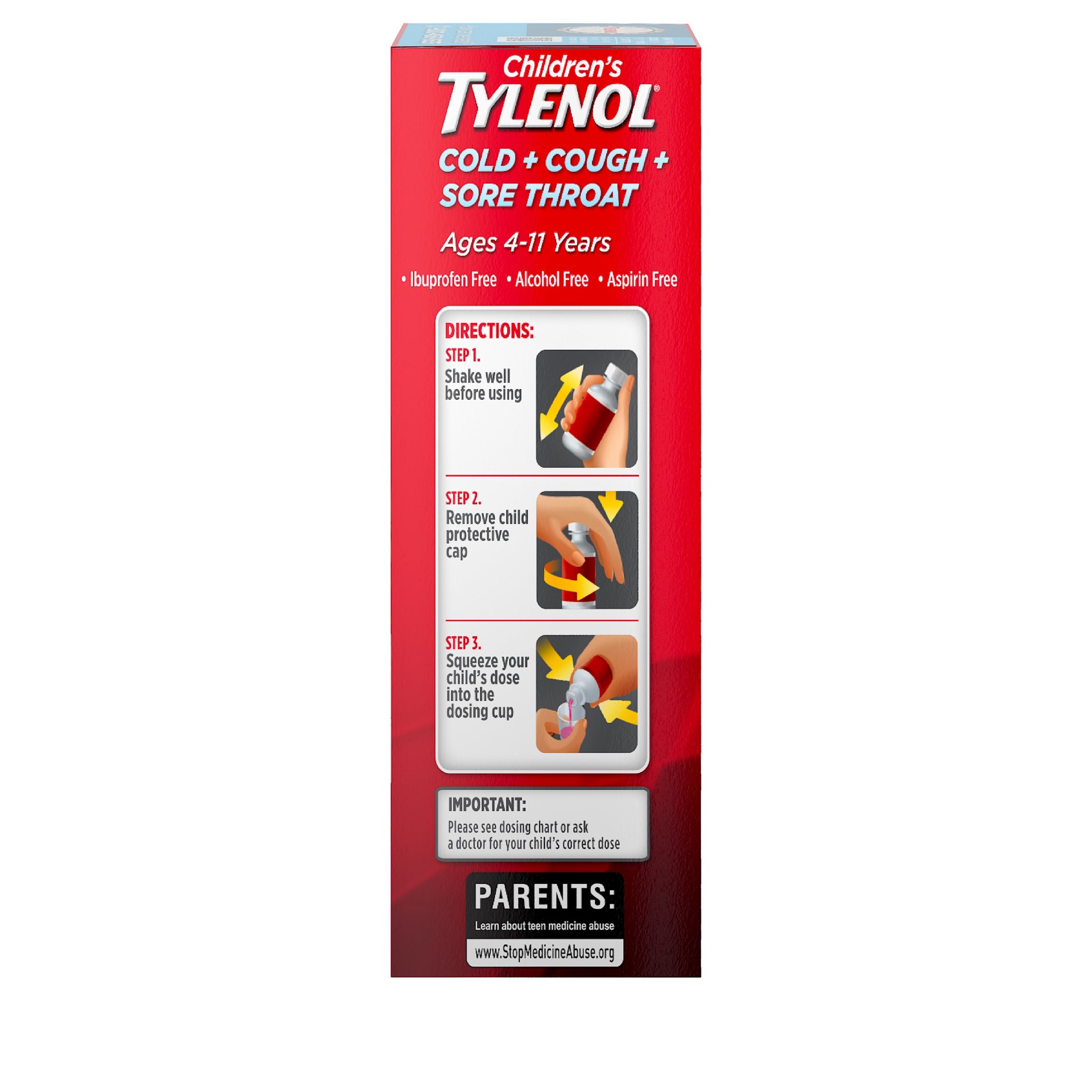 slide 7 of 7, Children's Tylenol Cold, Cough & Sore Throat Oral Suspension, Kids'' Liquid Medicine, Acetaminophen Pain Reliever & Fever Reducer & Dextromethorphan Cough Suppressant, Bubblegum, 4 fl. oz, 4 fl oz