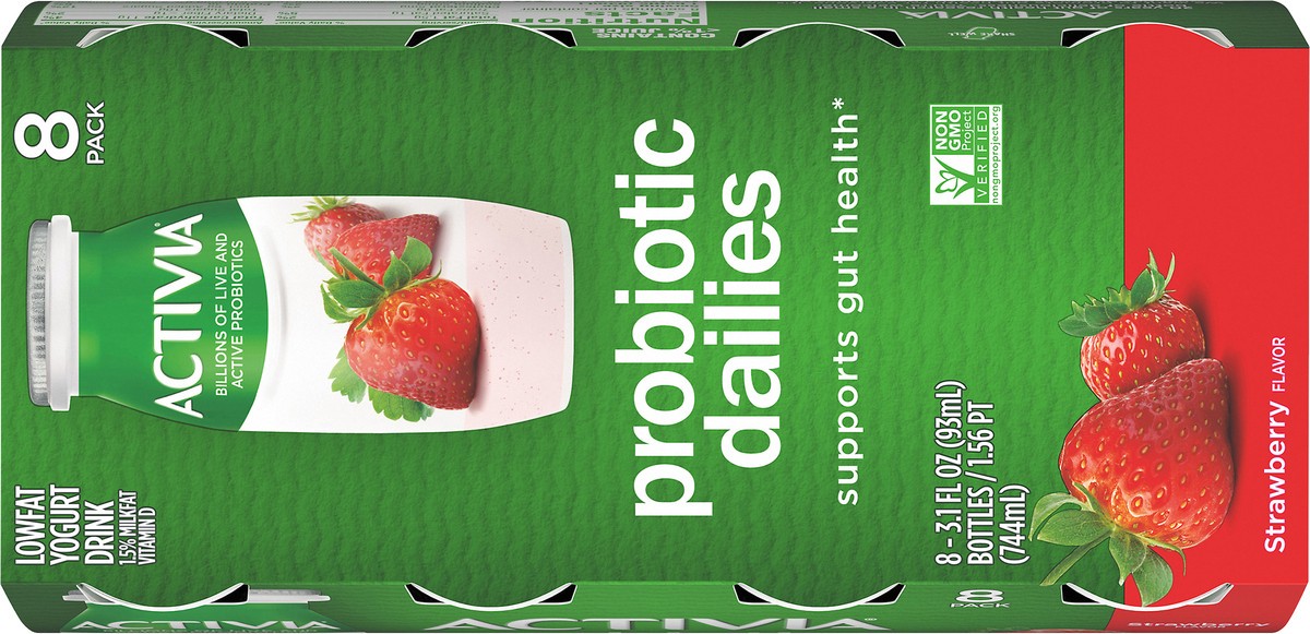 slide 5 of 11, Activia Probiotic Dailies Strawberry Lowfat Yogurt Drinks, Delicious Daily Probiotic Yogurt Smoothie Drinks to Help Support Gut Health, 8 Ct, 3.1 FL OZ, 8 ct; 3.1 fl oz