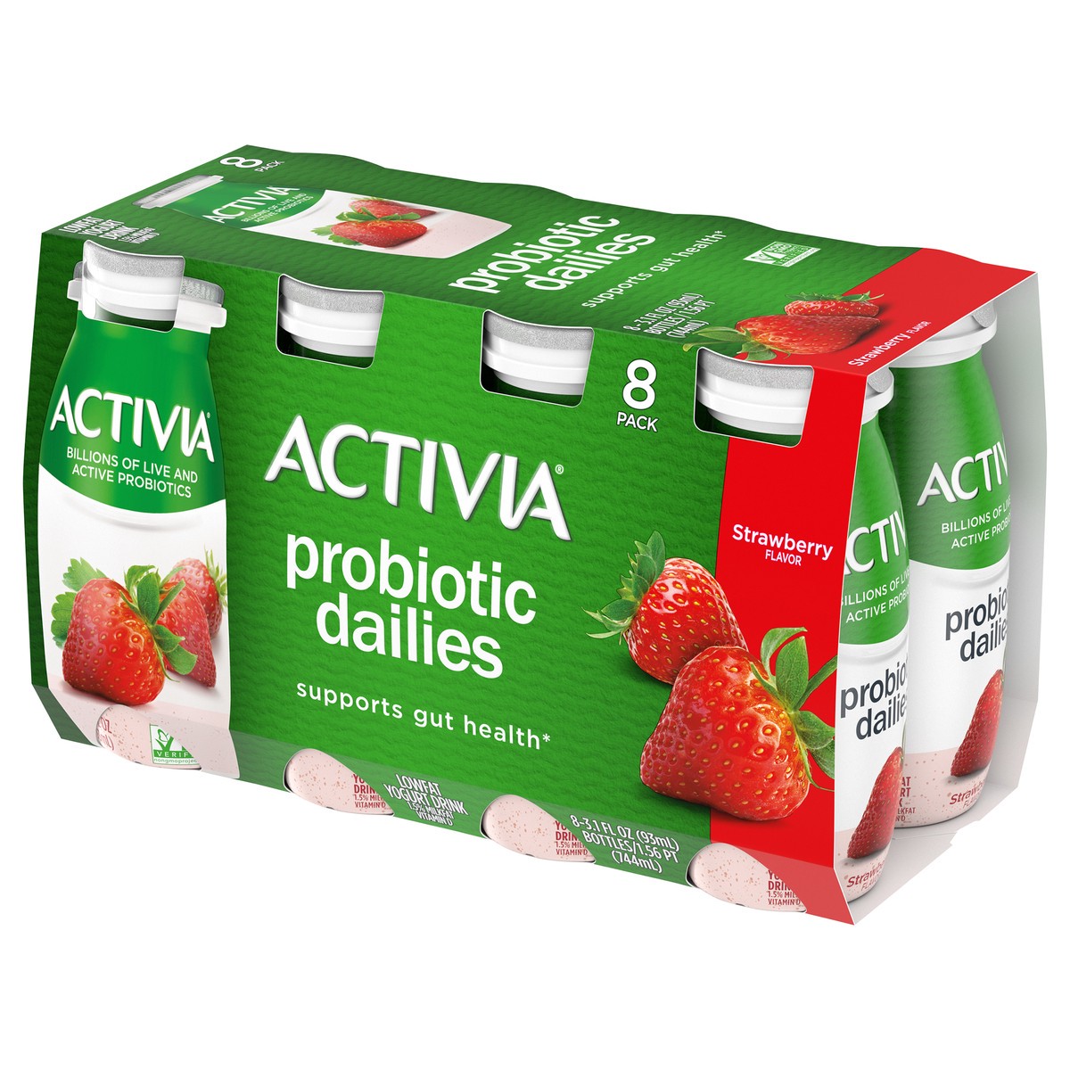 slide 3 of 11, Activia Probiotic Dailies Strawberry Lowfat Yogurt Drinks, Delicious Daily Probiotic Yogurt Smoothie Drinks to Help Support Gut Health, 8 Ct, 3.1 FL OZ, 8 ct; 3.1 fl oz