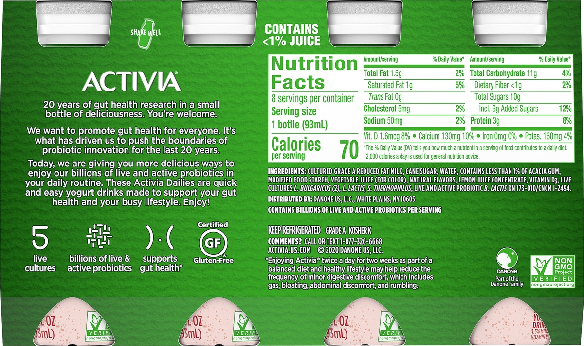 slide 8 of 9, Activia Probiotic Dailies Yogurt Strawberry Yogurt Drink, 8 ct; 3.1 fl oz