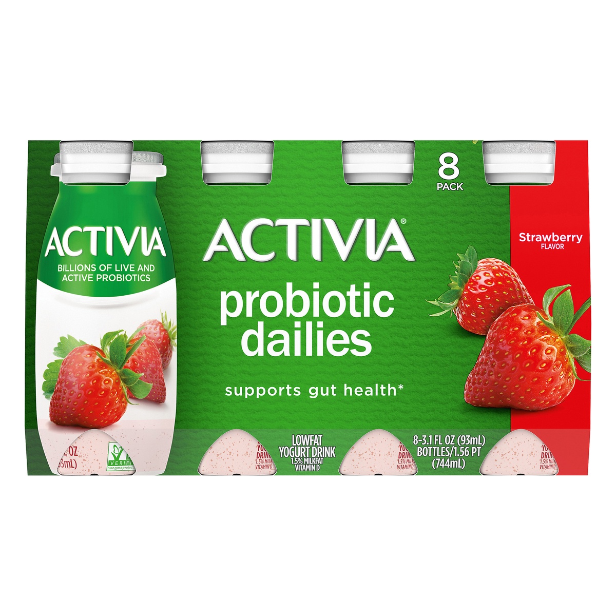slide 1 of 9, Activia Probiotic Dailies Yogurt Strawberry Yogurt Drink, 8 ct; 3.1 fl oz