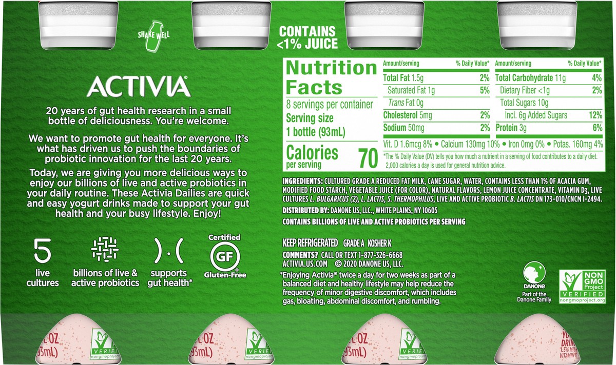 slide 2 of 11, Activia Probiotic Dailies Strawberry Lowfat Yogurt Drinks, Delicious Daily Probiotic Yogurt Smoothie Drinks to Help Support Gut Health, 8 Ct, 3.1 FL OZ, 8 ct; 3.1 fl oz