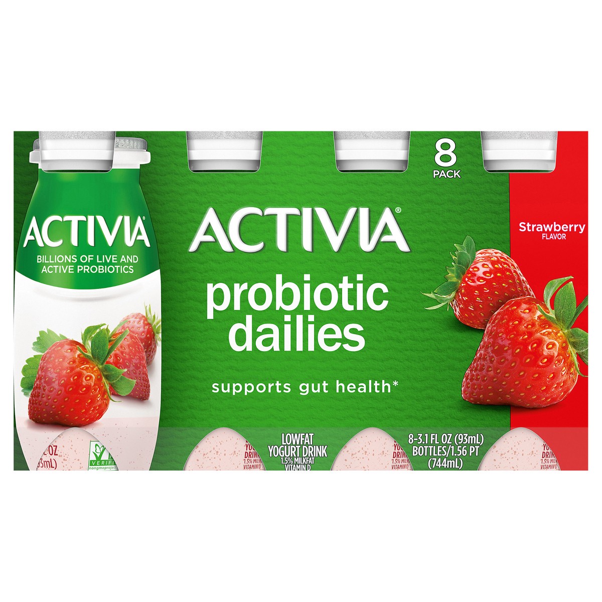 slide 1 of 11, Activia Probiotic Dailies Yogurt Strawberry Yogurt Drink, 8 ct; 3.1 fl oz