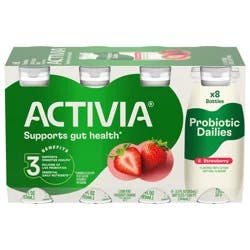 Activia Probiotic Dailies Strawberry Low Fat, Probiotic Yogurt Drinks, 3.1 FL OZ, 8 Ct