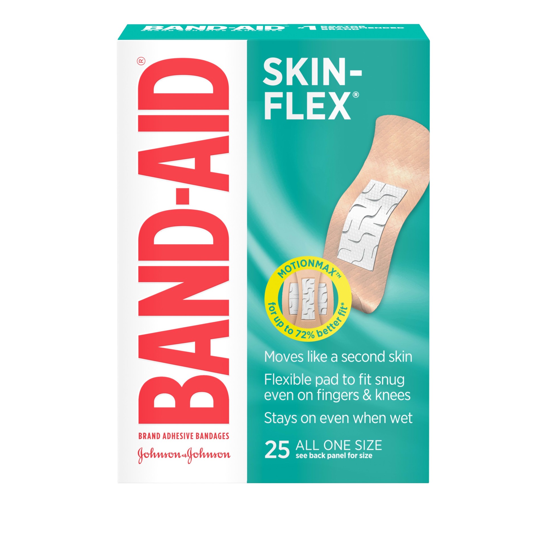 slide 1 of 5, BAND-AID Skin-Flex Adhesive Bandages for First Aid and Wound Care of Minor Cuts and Scrapes & Burns, Flexible Sterile Bandages Great for Fingers, Hands & Knees, All One Size, 25 ct, 25 ct