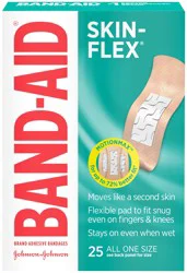 Band-Aid Brand Skin-Flex Adhesive Bandages for First Aid and Wound Care of Minor Cuts and Scrapes & Burns, Flexible Sterile Bandages Great for Fingers, Hands & Knees, All One Size, 25 ct