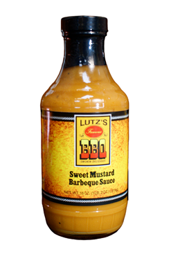 slide 1 of 1, Lutz Famous Bbq, Sweet Mustard Barbeque Sauce, 18 oz