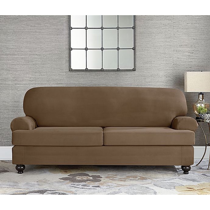 slide 2 of 2, SureFit Home Decor Designer Suede Individual Cushion 2-Seat Sofa Slipcover - Taupe, 1 ct