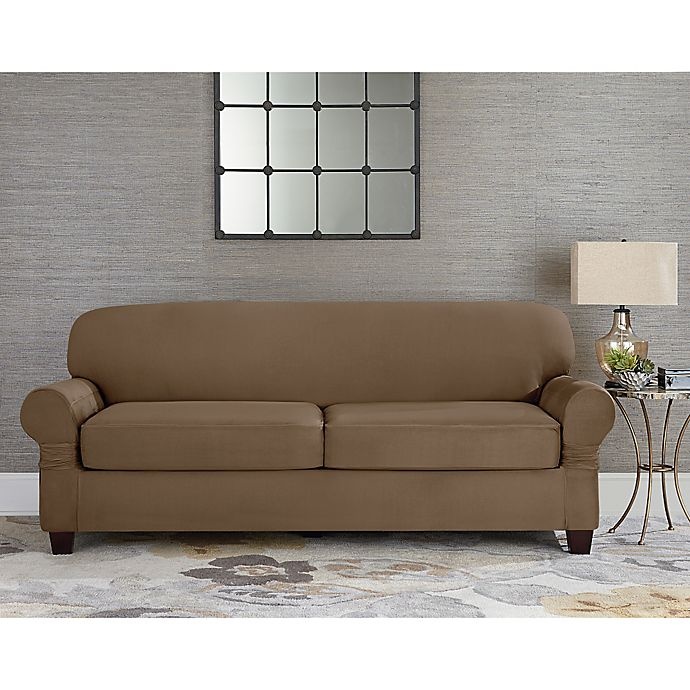 slide 1 of 2, SureFit Home Decor Designer Suede Individual Cushion 2-Seat Sofa Slipcover - Taupe, 1 ct