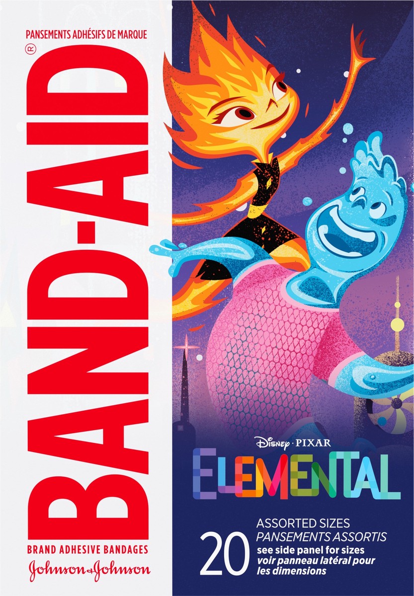slide 4 of 8, Band-Aid Brand Bandages, Disney's Elemental Characters, Assorted Sizes, 20 ct