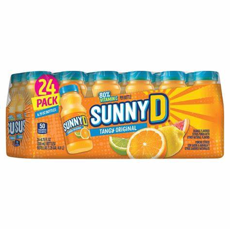 slide 1 of 9, Sunny D Sunnyd Tangy Original Orange Juice Drink, 24 Count, 6.75 Fl Oz Bottles, 24 ct