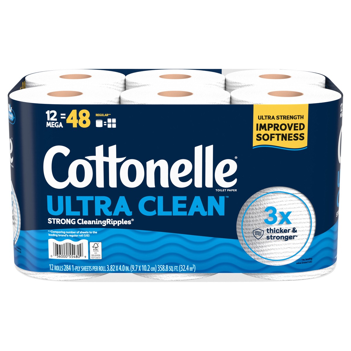 slide 1 of 12, Cottonelle Ultra Clean Toilet Paper, Strong Toilet Tissue, 12 Mega Rolls (12 Mega Rolls = 48 Regular Rolls), 284 Sheets Per Roll, 12 ct