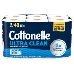 Cottonelle Ultra Clean Toilet Paper, Strong Toilet Tissue, 12 Mega Rolls (12 Mega Rolls = 48 Regular Rolls), 284 Sheets Per Roll