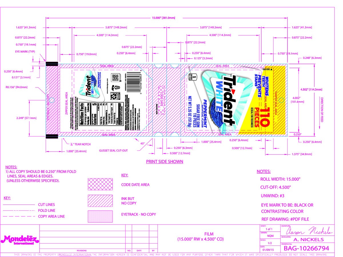 slide 14 of 14, Trident White Sugar Free Peppermint Gum 110 ea, 110 ct